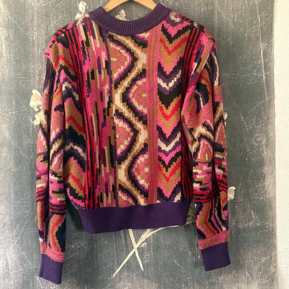 Farm Rio Striped Patchwork Sweater Size Medium - Picture 14 of 14